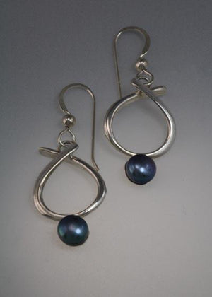 Sterling silver earrings with 6mm Pearls (shown here with black pearl, see options to choose pearl color)