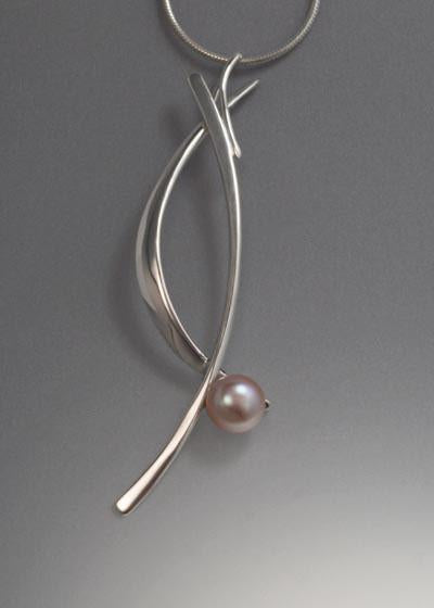 Sterling Pendant with 8mm pearl (shown here with Pink Pearl, see options to choose pearl color)