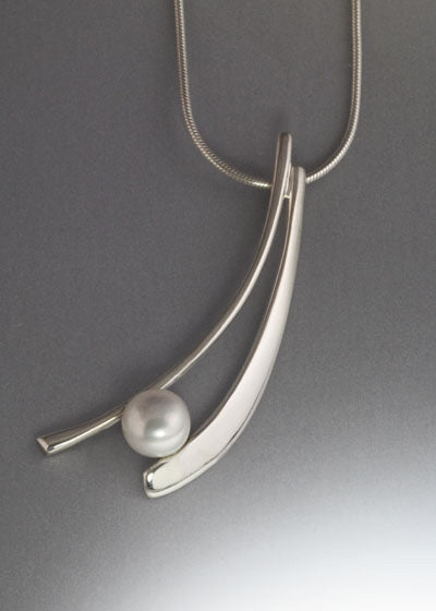 Sterling Silver Pendant with 8mm Pearl (shown in White, see options to choose pearl color)