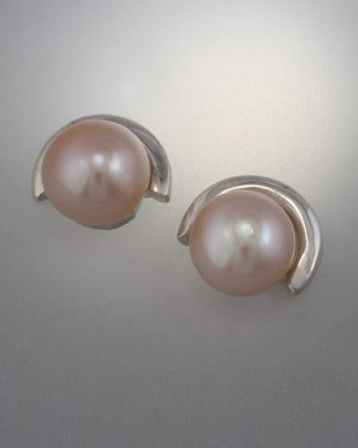 Sterling Silver Earring with 8mm Pearl (shown here with pink pearl, see options to choose pearl color)