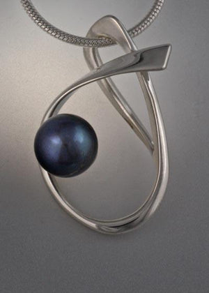 Sterling Silver Pendant with 8mm Pearl (shown here with black pearl, see options to choose pearl color)