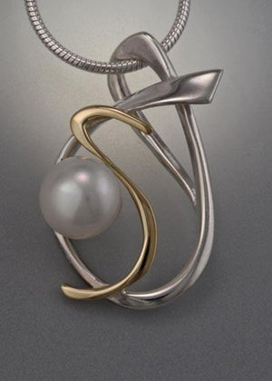 14k Gold and Sterling Silver Pendant with 8mm Pearl (shown here with white pearl, see options to choose pearl color)