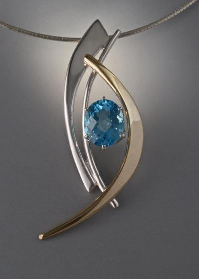 14k Gold and Sterling Silver Slide with Swiss Blue Topaz