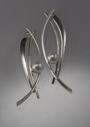 Sterling silver earrings with 8mm Pearls (shown here with grey pearl, see options to choose pearl color)