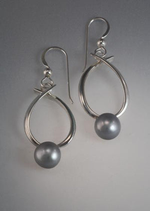 Sterling Silver earrings with 8mm Pearls (shown here with grey pearl, see options to choose pearl color)
