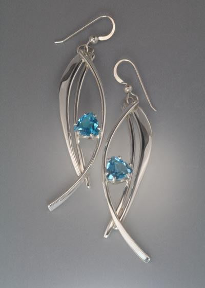 Sterling Silver Earrings with Swiss Blue Topaz