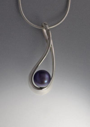 Sterling Pendant with 8mm Pearl (shown in Black, see options to choose color)