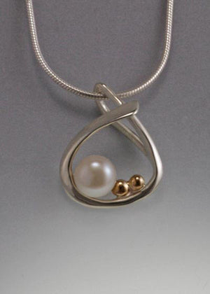 14K Gold and Sterling Silver pendant with 6mm Pearl (shown in White, see options to choose pearl color.)