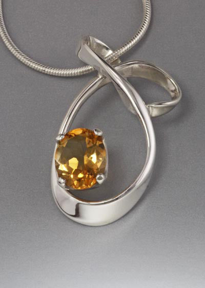 Sterling Silver Pendant with 12 x 10mm Stone (Shown with Citrine see options to choose stone)