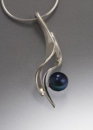 Sterling Silver Pendant with 8mm Pearl (shown in White and Black, see options to choose pearl color)