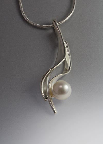 Sterling Silver Pendant with 8mm Pearl (shown in White and Black, see options to choose pearl color)