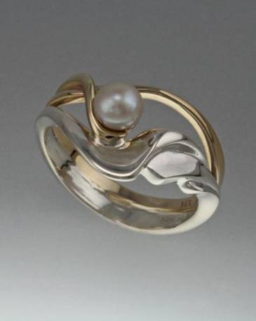 14K Gold and Sterling Silver ring with 4mm Pearl (shown here with White Pearl see options to choose Pearl color)