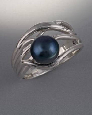 Sterling Silver ring with 8mm Pearl (shown here with Black Pearl see options to choose pearl color)