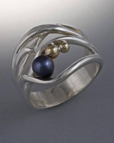 14k Gold and Sterling Silver Ring with 4mm Pearl (shown here with black pearl, see options to choose pearl color)