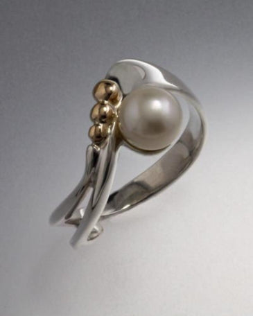 14K Gold and Sterling Silver Ring with 6mm Pearl (shown here with White Pearl see options to choose pearl color)
