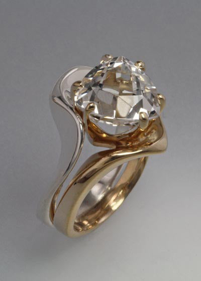 14K Gold and Sterling ring with 10x10x10mm stone (shown in White Topaz see options to choose stone)