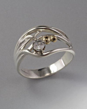 14K Gold and Sterling Ring with White Sapphire