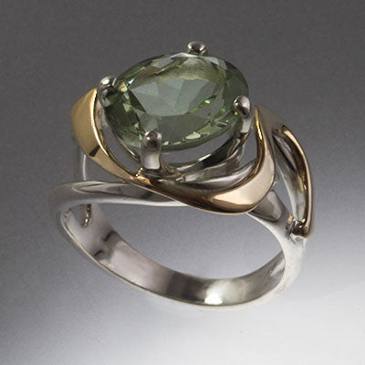14K Gold and Sterling Ring with 12x10 Stone. (shown in Green Amethyst, see options to choose stone)